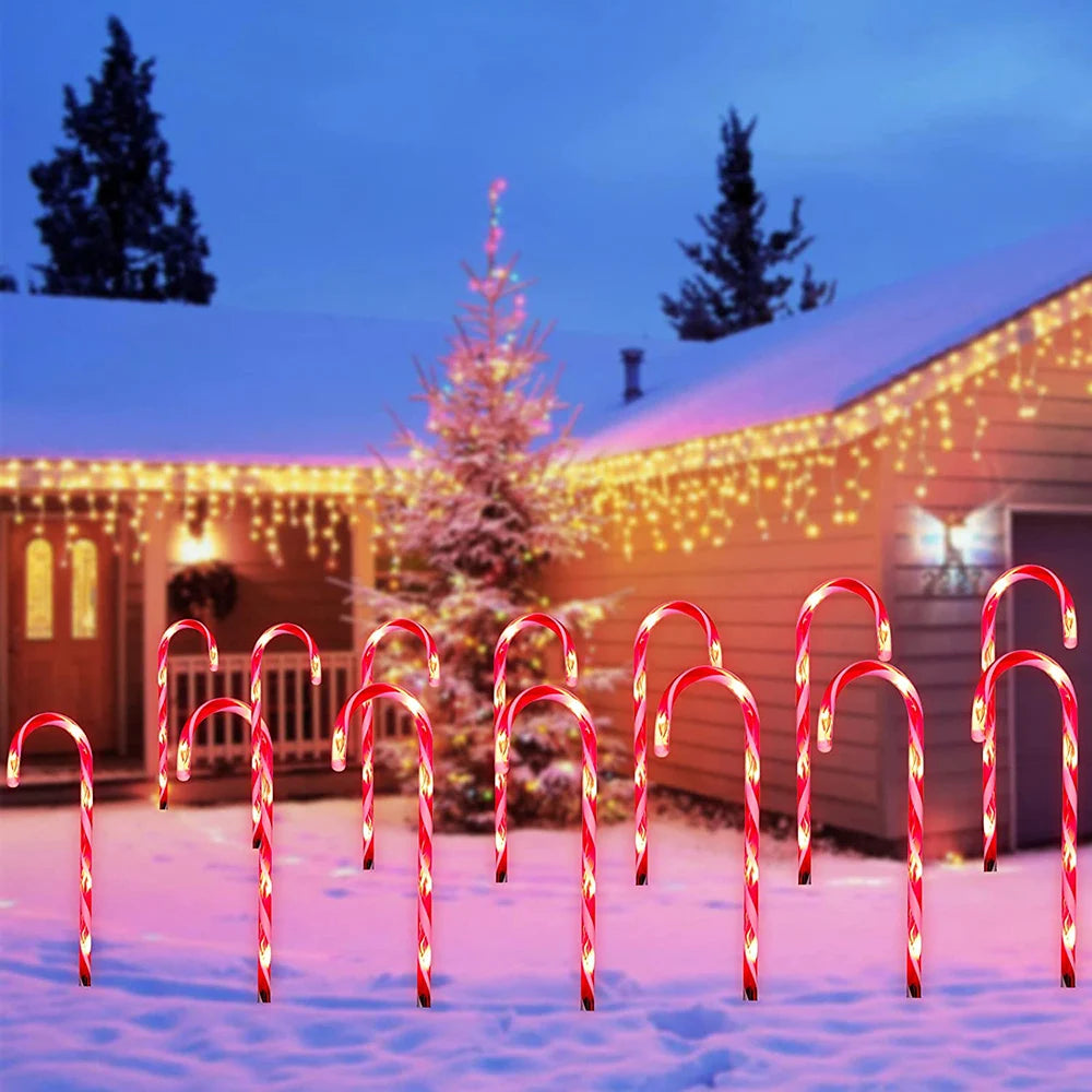 4/5/8 PCS Set Solar Christmas Candy Cane Lights Outdoor Waterproof Christmas Day Light Pathway Marker Candy Lights Garden Passage Decoration