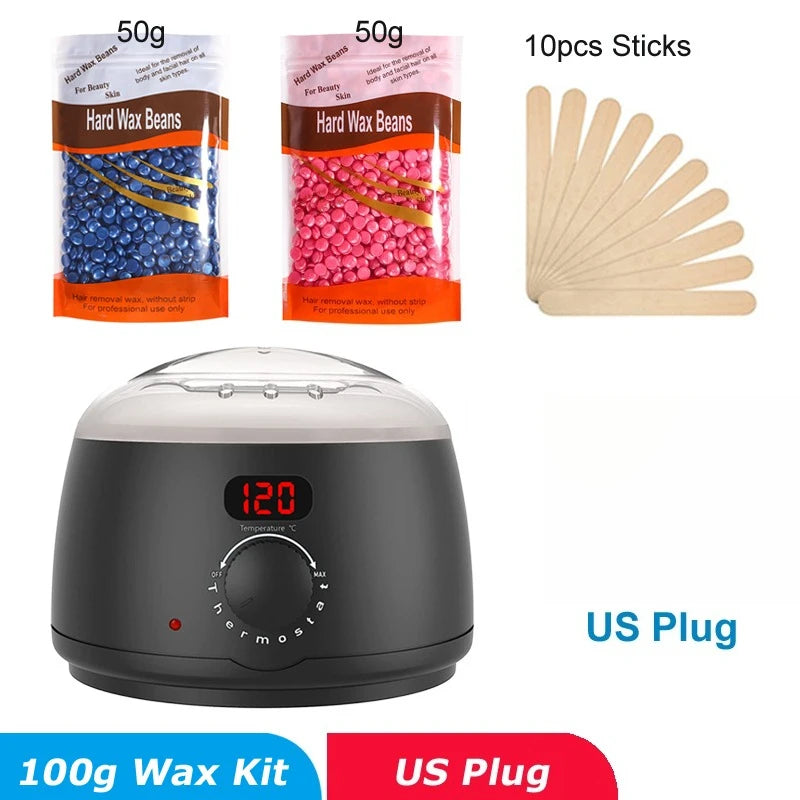 Hair Wax Heater 500ML Set For Hair Removal / Digital Display Screen Depilatory Hard Wax Melt Warmer / 200g Wax Paraffine Korean Beans Honey Aloe Rose Chamomile Lavender Chocolate Cream Strawberry Beans Hair Remove Tool