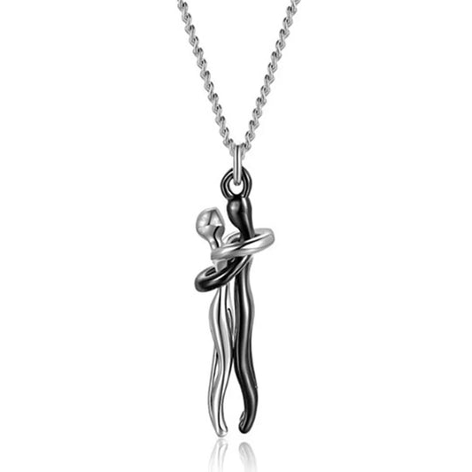 Hug Couples Pendant Necklace 50cm Chain for Him and Her, The Tale of Two Lovers Jewelry, Affectionate Hug Necklaces Couple for Women Men