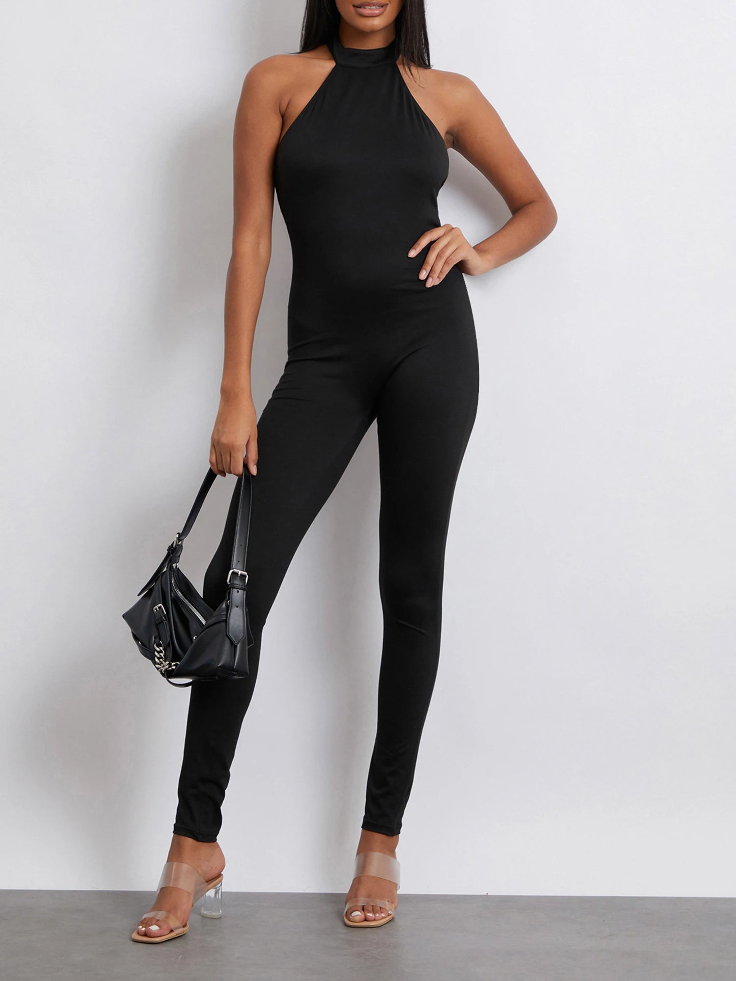 NEW Arrivals Women Jumpsuit Sleeveless Halter Neck Backless Solid  Long Romper Evening Party Night Clubwear Streetwear Girls Ladies Sexy Fashion Clothing Supplies