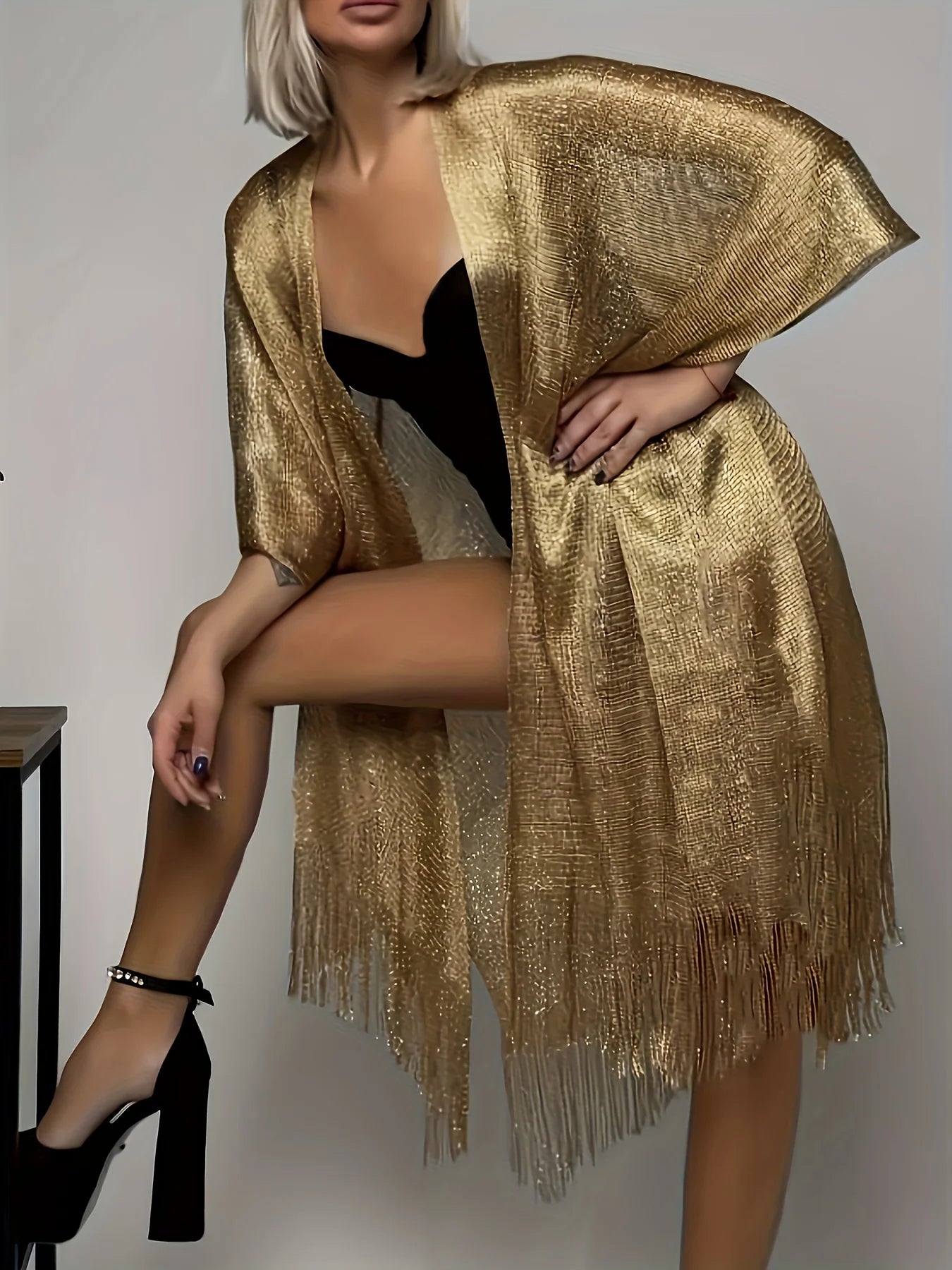 NEW Arrivals 5 Colors 160CMx50CM Sexy Fashion Banquet Sunscreen Shawl Gold Silver Shiny Scarves For Women Lace Tassel Party Evening Dress Scarf