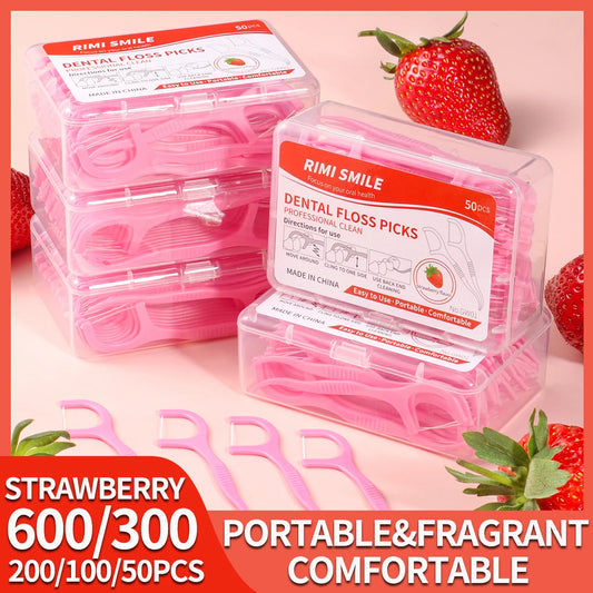 NEW 600PCS Set Strawberry Flavored Dental Floss Picks - Fresh Mouth High Aesthetic Pink Disposable Oral Care Hygiene Accessories