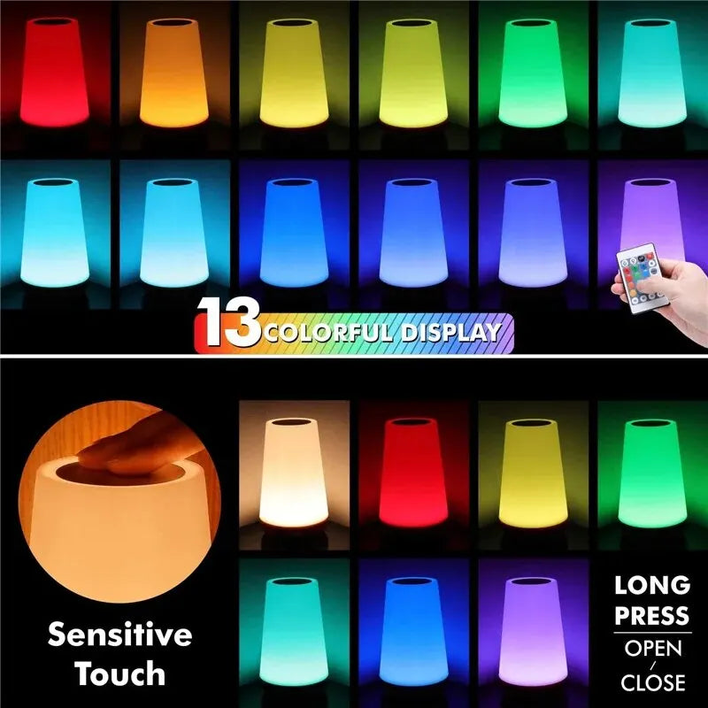 13 Colors Changing Night Light Remote Control Touch USB Rechargeable RGB Night Lamp Dimmable Lamp Portable Table Bedside Lamp