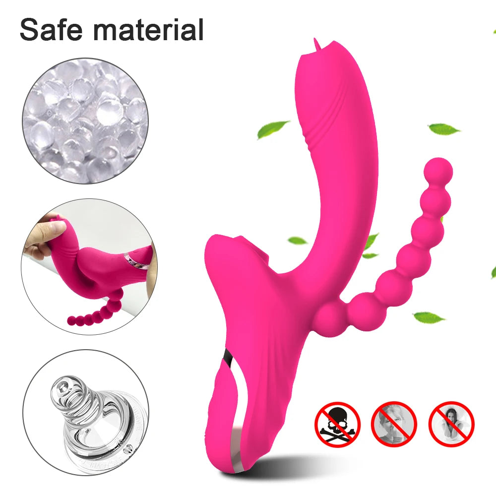 3 in 1 Clit Sucker Dildo Vibrator for Women Clitoris G Spot Tongue Licking Vacuum Stimulator Sex Toys Adult Goods  for Female