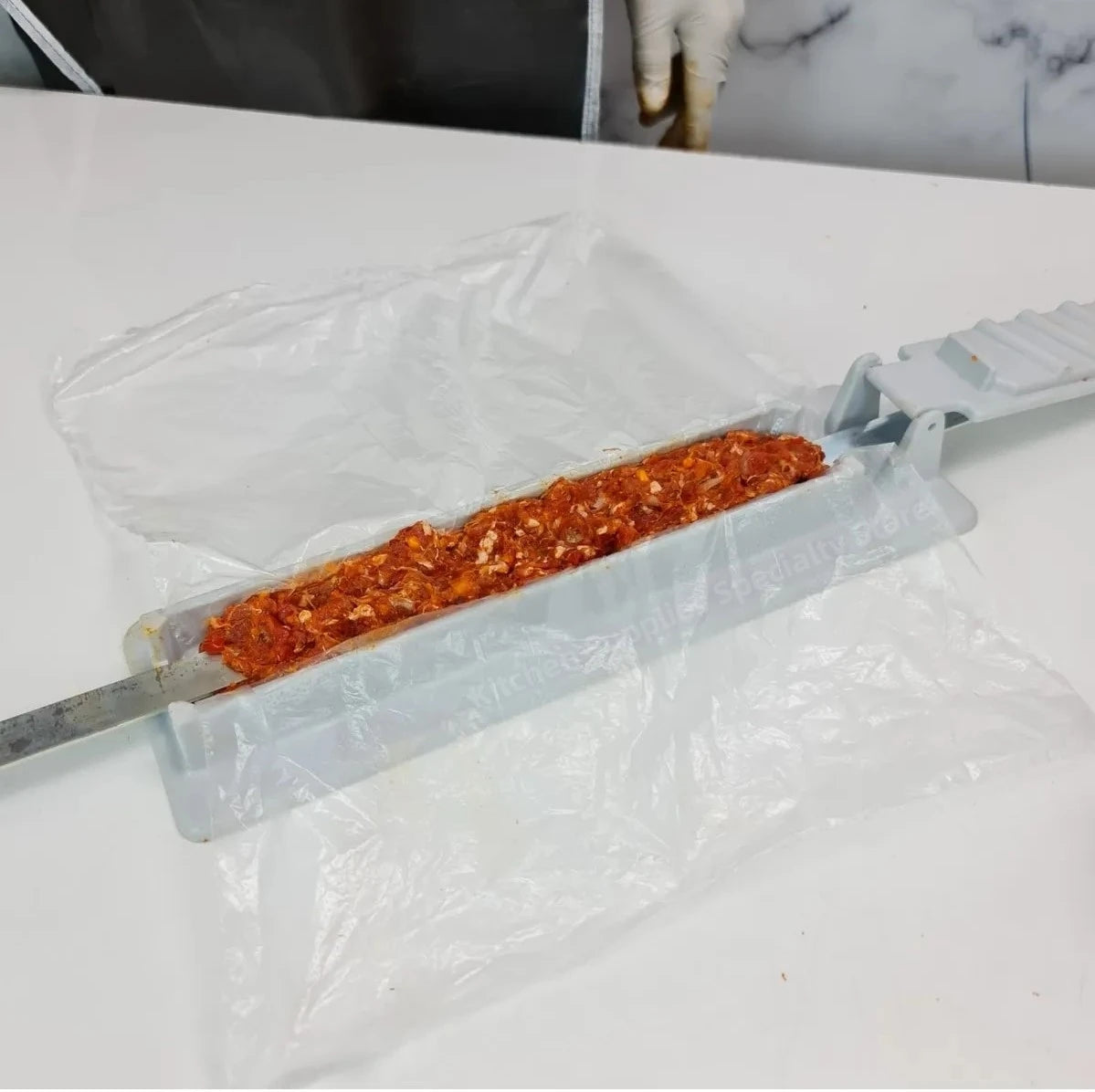 NEW Single Row Kebab Maker Barbeque Camping Grill Meat Skewer Machine Kebab Press Maker Reusable Plastic BQ Skewer Maker Kebab Preparation Cooking Tools