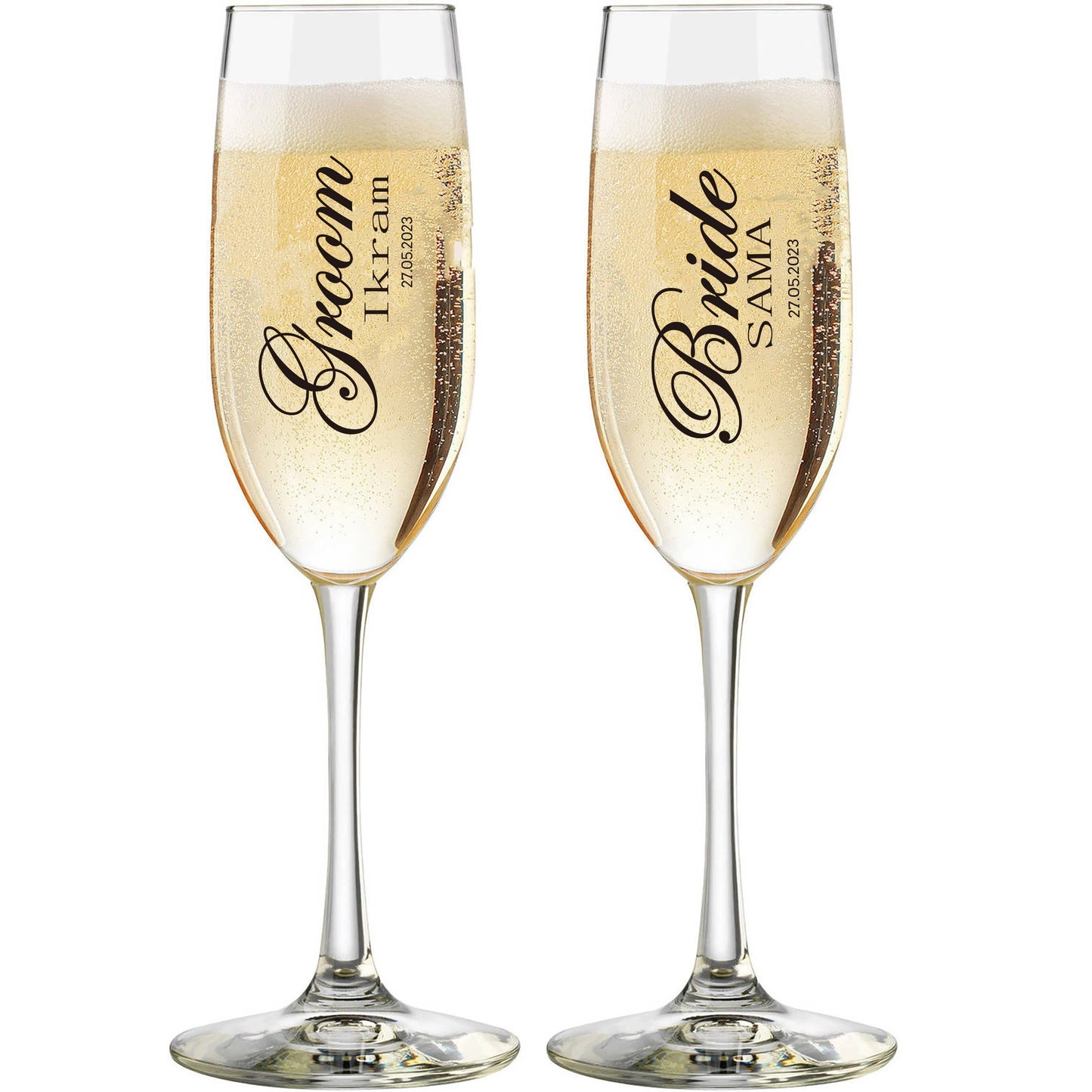 2 PCS Set PERSONALIZED Mr. And Mrs. Names/Dates Wedding Toasting Flutes Wedding Party Glasses Custom Bride and Groom Toasting Glasses Celebration Glassware Barware Accessories