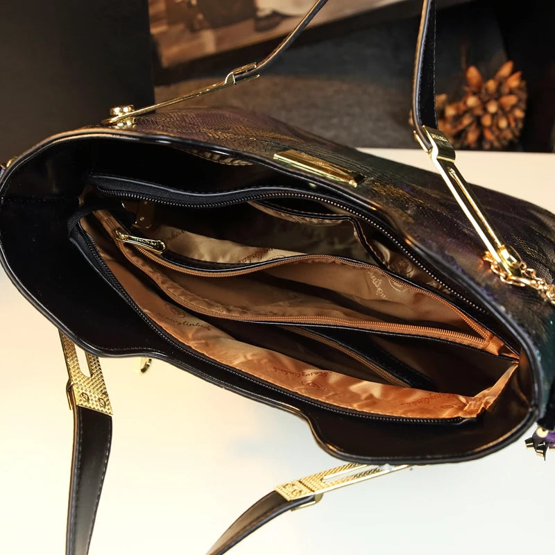 NEW Arrivals Luxury Cowhide Real Leather Women Handbags Fashion Female Chain Serpentine Portable Tote Bag Ladies Tassel Shoulder Messenger Bags