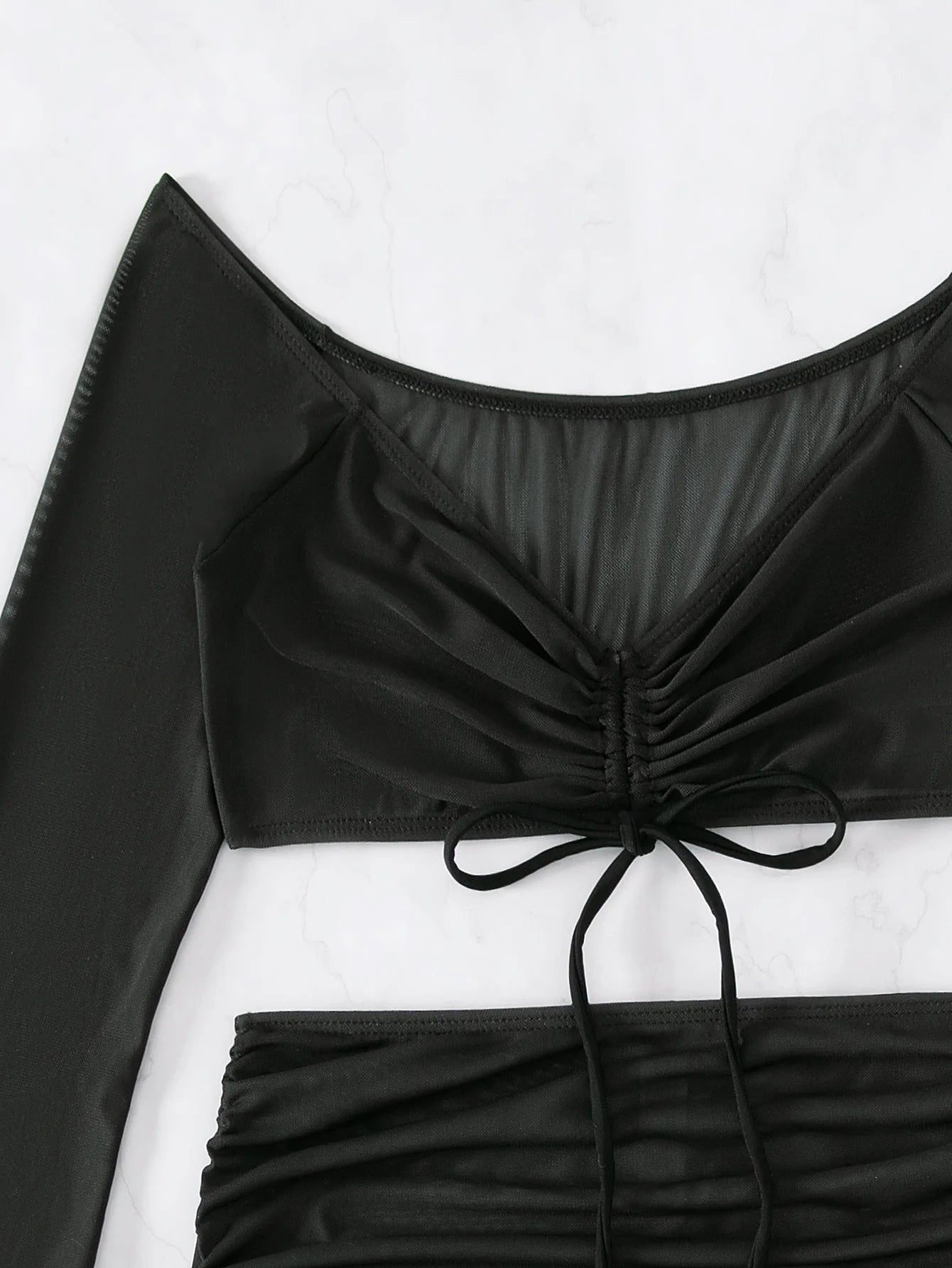 NEW Arrivals 4PCS Set - 4 Colors Women Girls Sexy Sheer Bikini Set, Bandeau Bra, High Cut Bottom, Drawstring Cover Up Top, Skirt, Summer Water Pool Beach Bathing Suit Female Ladies Summer Swimwear Swimsuit Fashion Apparel Sup