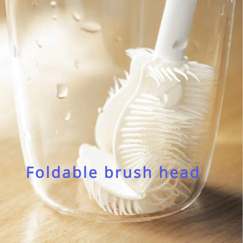 NEW Foldable 360 Degree Comprehensive Cleaning Silicone Brush with Long Handle Design, Reusable for Bottles and Cups Kitchen Household Supplies