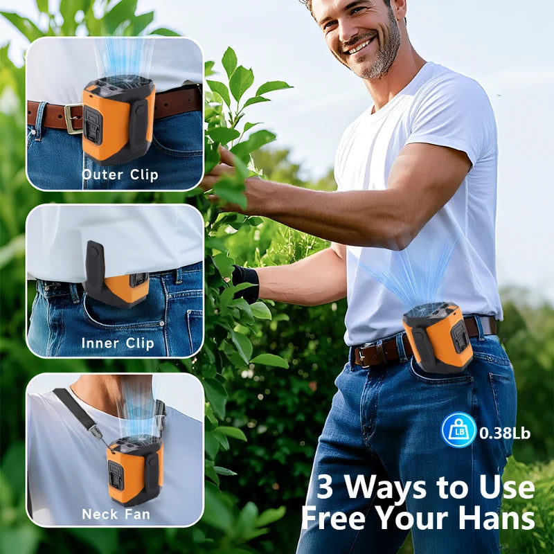 New 10000mAh Waist Fan with Power Bank & Flashlight - High Speed Portable Fan USB Rechargeable for Hiking Running Outdoor Camping Travel