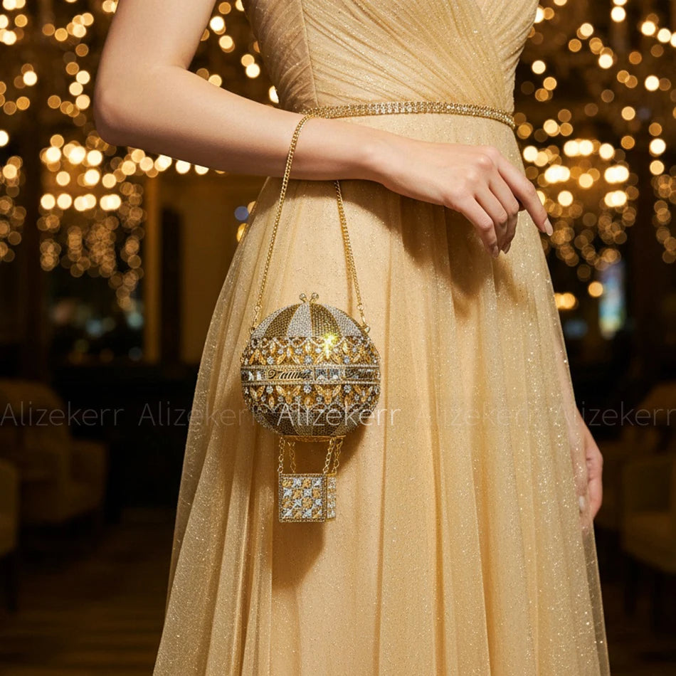 5 Colors  Hot Air Balloon Shaped Crystal Evening Wedding Party Luxury Bags Women Luxury Classy Unique Rhinestone Circular Clutch Purses Wedding Party