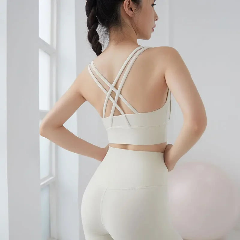 14 Colors S-XL New Push Up Sports Bra Yoga Vest  Cross Back Fitness Sexy Padded Top Gym Shock Absorbing Running Breathable Crop Top Sportswear