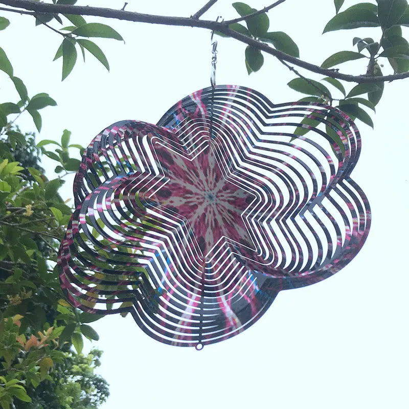 NEW Arrivals 5 Patterns Wind Spinner Chimes Home Garden Outdoor Colorful Metal Mirror Snowflake And Lightning Stainless Steel 3D Rotating Windchime