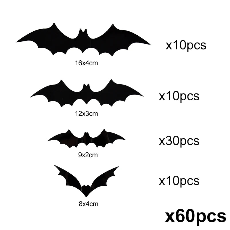 84PCS  Halloween 3D Black Bat Wall Stickers Home Room Indoor DIY Decoration Scary Props Party Favors Wall Decals Window Sticker