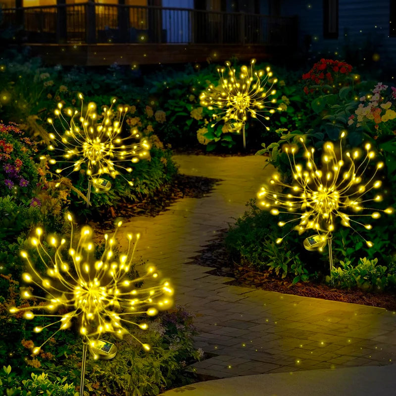 NEW Arrivals 5PCS Set Solar Garden Lights Outdoor Fairy Fireworks Light Waterproof Decor Yard Pathway Patio Lawn Flower Lamps Home Garden Lighting Decoration Supplies