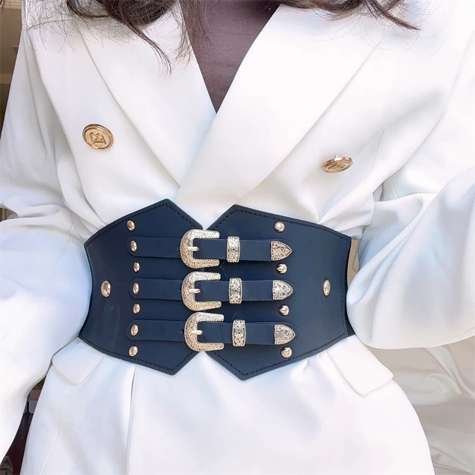 Women's Girls Under Bust Corset Retro PU Leather Metal Three Buckle Belt Ren Faire Costume Renaissance Outfits Female Ladies Fashion Underwear Products