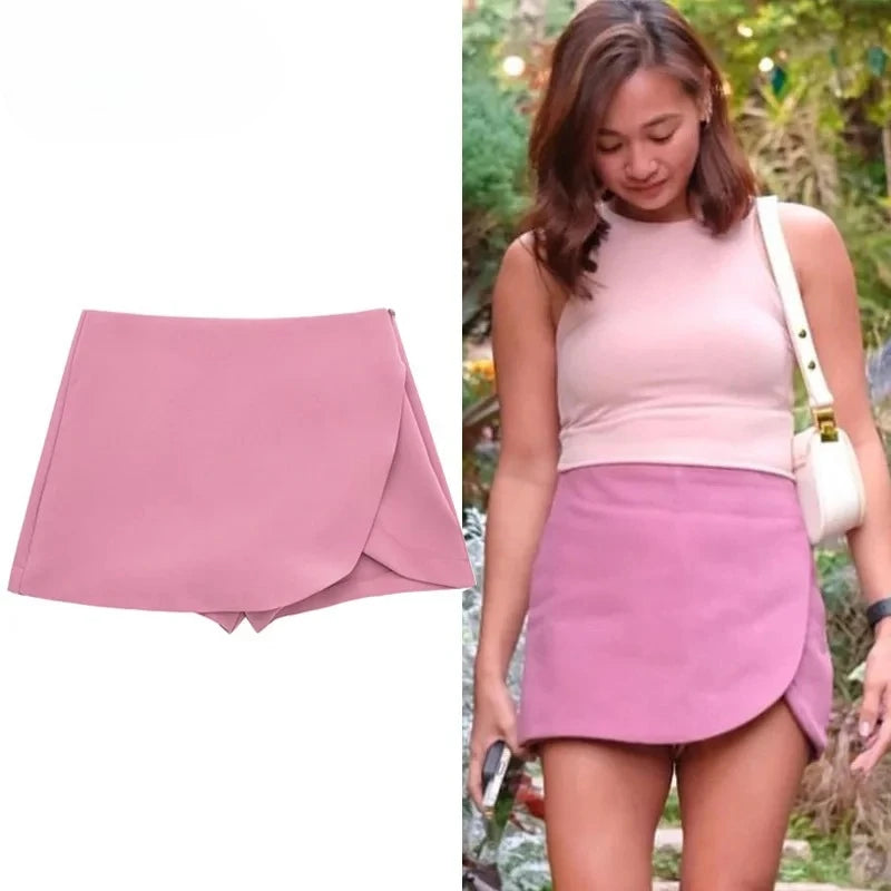 UK Size 7 Colors Women's Sexy Mini Skirt High Waist Brown Skirt Pants Stylish Summer Pink Black Mini Skirt Shorts Asymmetric Casual Off White Skirt