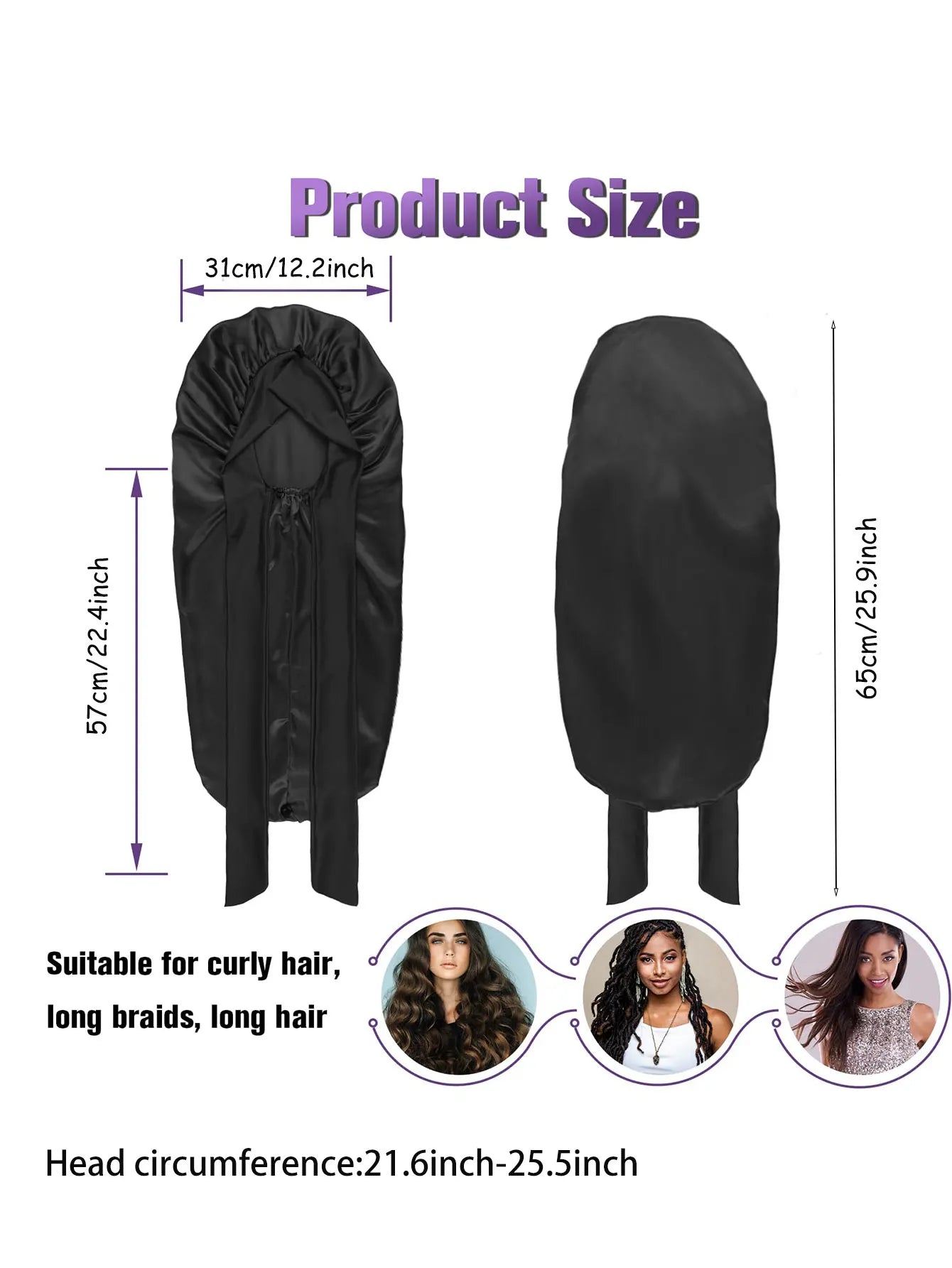 Soft Silky Long Satin Bonnet For Women Natural Hair And Curly Hair Extra Large Size Hair Cap With Tie For Comfortable Night Sleep Hair Protection