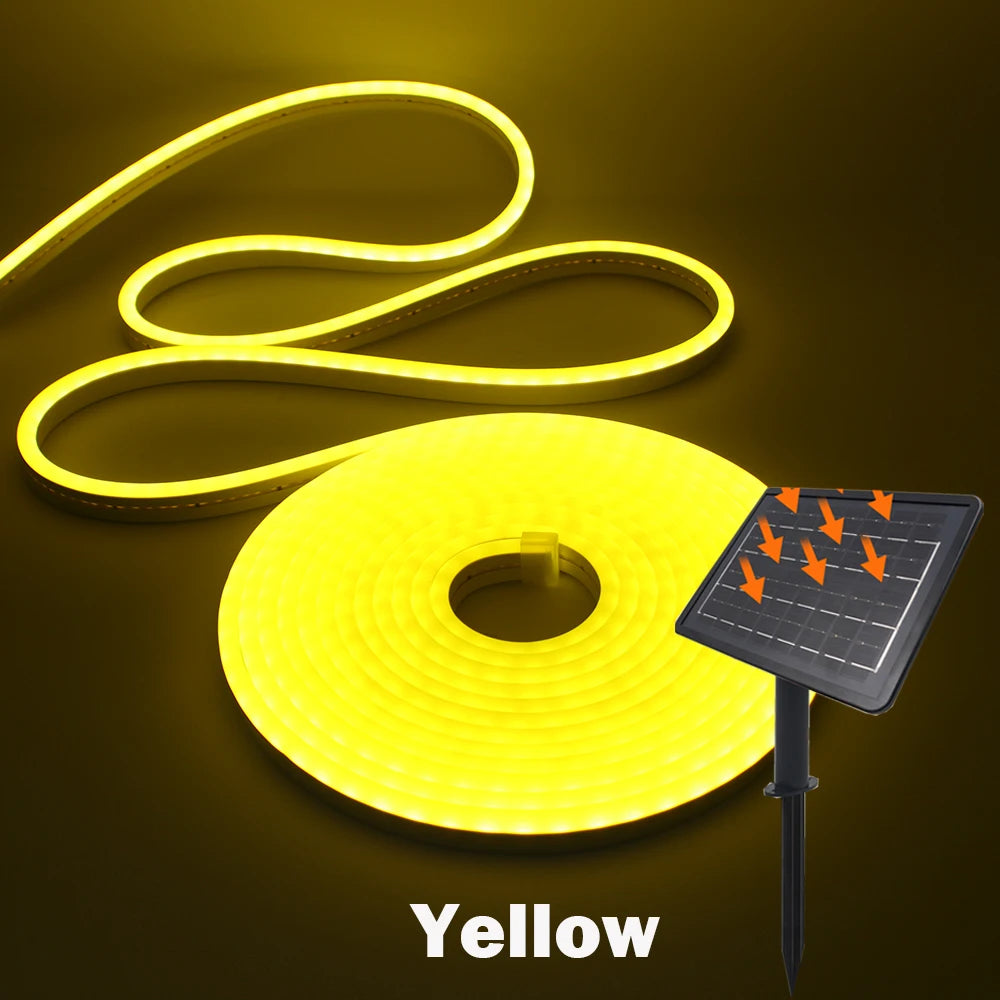 NEW 10M DC24V Solar LED Neon Strip Light Waterproof Warm White Blue Red Pink 6x12mm 2835 120LEDs/m Flexible Neon Rope Light Garden Decor
