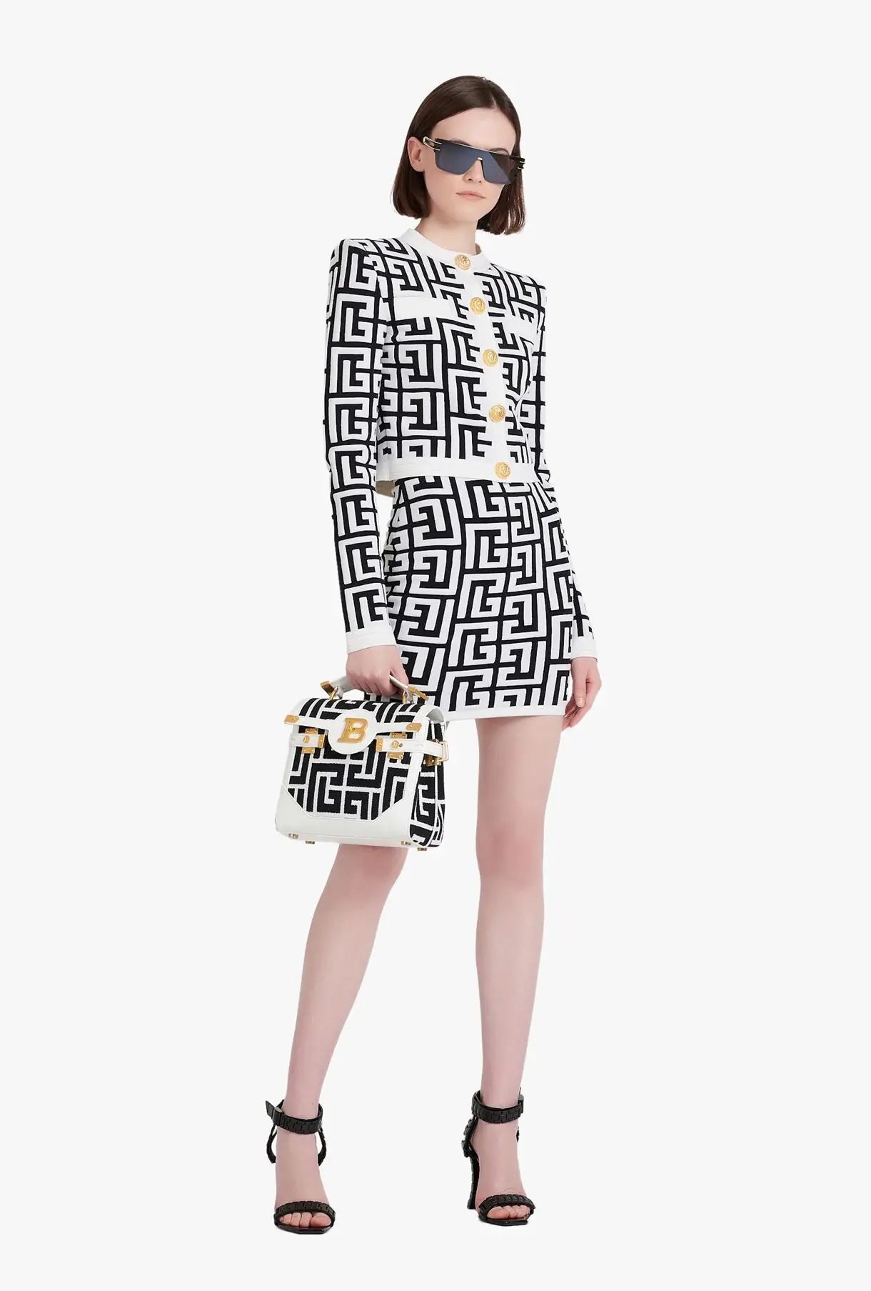 STOCK  White &Black Print Gloden Buttons Short Top Coas And Tight Shorts 23Pieces Fashion Woman Set Causal StreetWearr