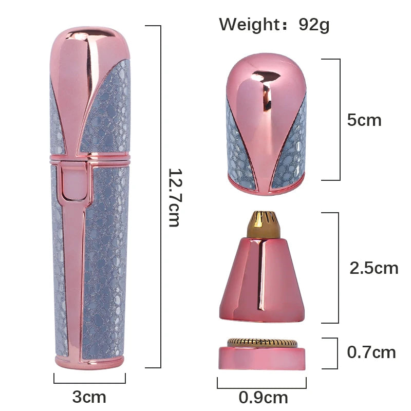 2 In1 Rechargeable Facial Silver Color Wireless Electric Hair Removal and Eyebrow Shaver - Face Lips Body Painless Facial Razor with Built-In LED Light USB Charging Women Beauty Salon Devices