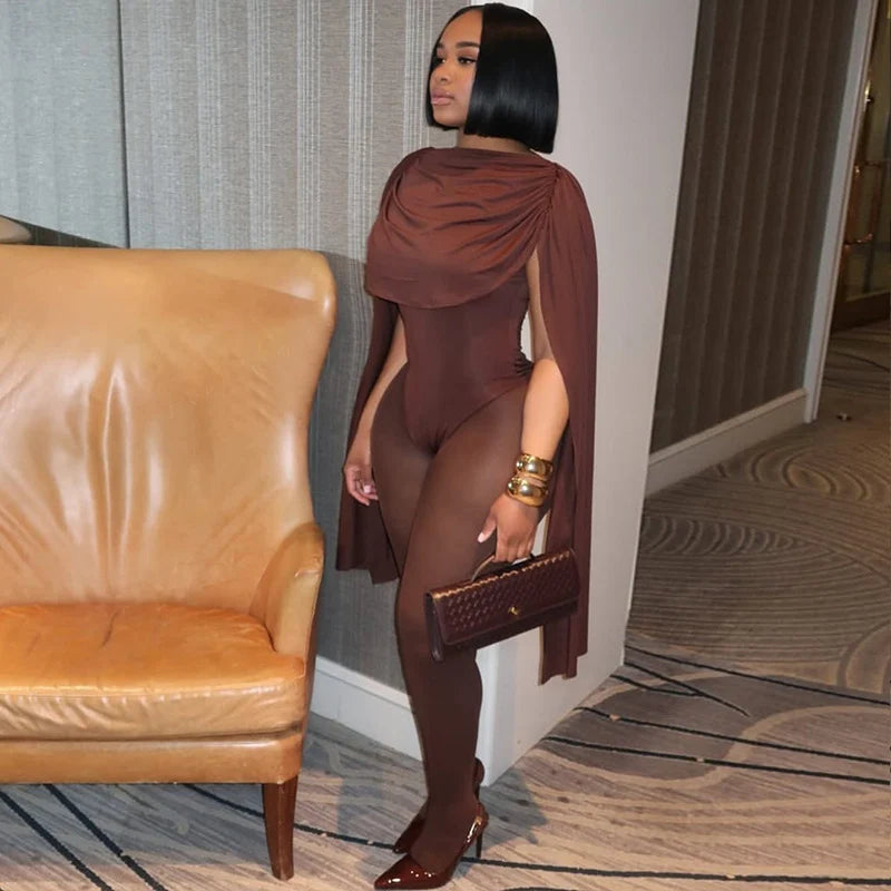 Black/Brown Solid Patchwork Bandage Ruched Jumpsuit Woman Elegant Sleeveless Stretch Sheath Evening Romper Women Jumpsuits Combination Femme