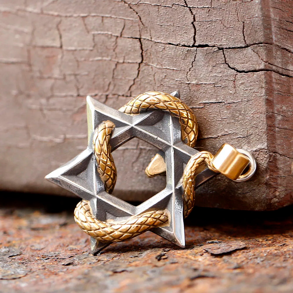 New Design 316L Hexagram Stainless Steel Five-Pointed Star Snake Pendant Necklace with Chain For Women Men Cool Gothic Punk Animal Jewelry Accessories