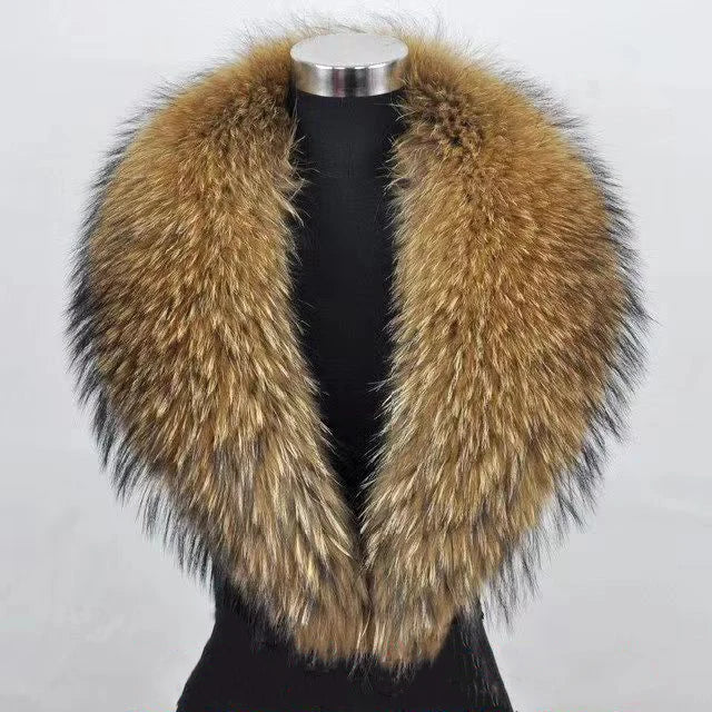 NEW Arrivals Luxury Real Natural Color Raccoon Fox Real Fur Collar Scarf Genuine Big Size Scarves Warp Shawl Neck Warmer Stole Muffler with Clip Loops Ladies Luxury Fashion Apparel Accessories Clothing Supplies