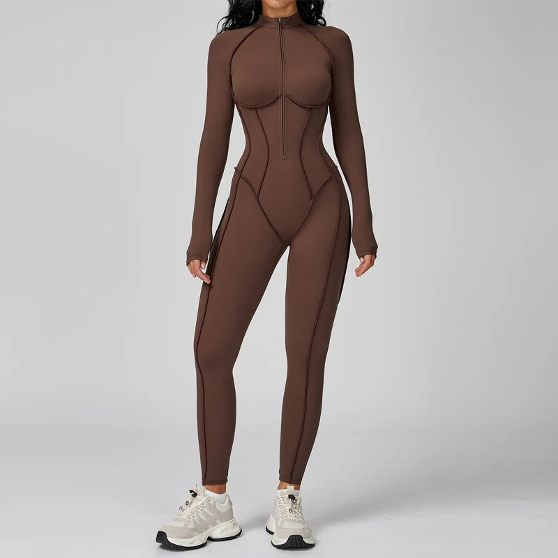 5 Colors Women's Running Onesie Athletic Romper Pants Long Sleeve Zip Up Hiking Outfits One Piece Workout Bodycon Jumpsuits emale Sports Apparel Supplies