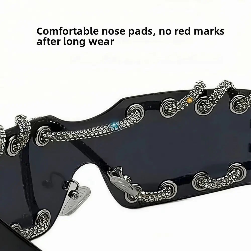 Rhinestones Chain Sunglasses Retro Cool Trendy Sunglasses UV Protective Lightweight Streetwear Party Shades For Women Men