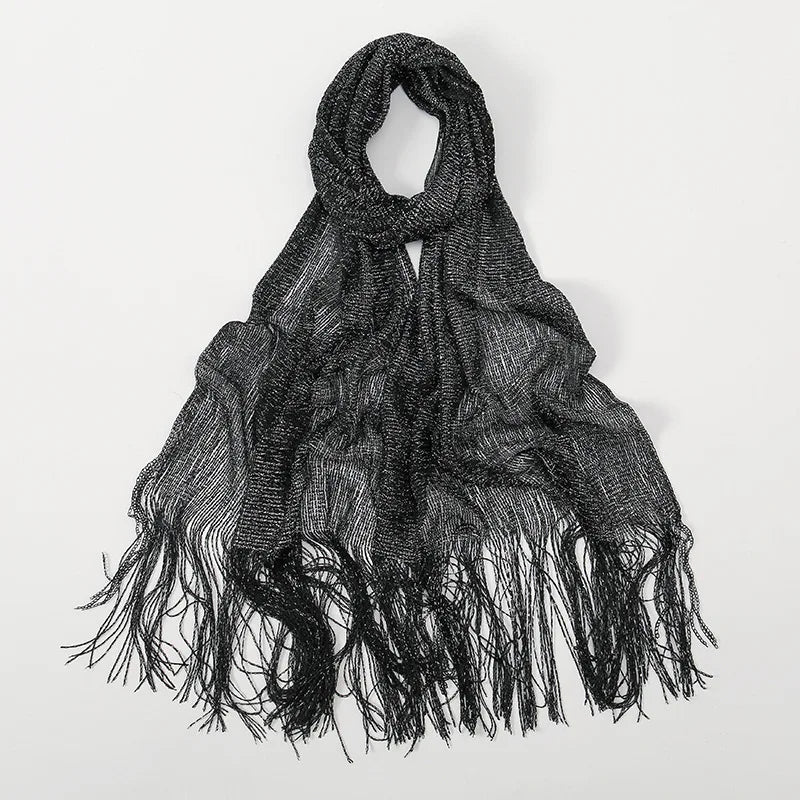 NEW Arrivals 5 Colors 160CMx50CM Sexy Fashion Banquet Sunscreen Shawl Gold Silver Shiny Scarves For Women Lace Tassel Party Evening Dress Scarf