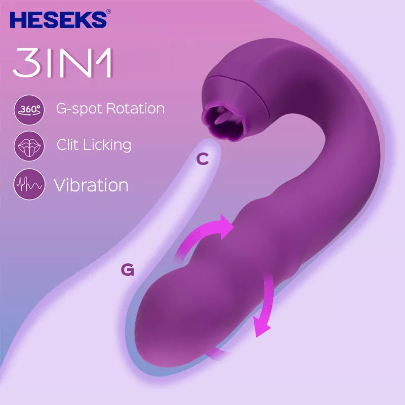 HESEKS 3in1 Clitoral Licking Rotating G Spot Vibrator Clit Tongue Dildo Vaginal Vibrating Stimulator Adult Sex Toys for Women