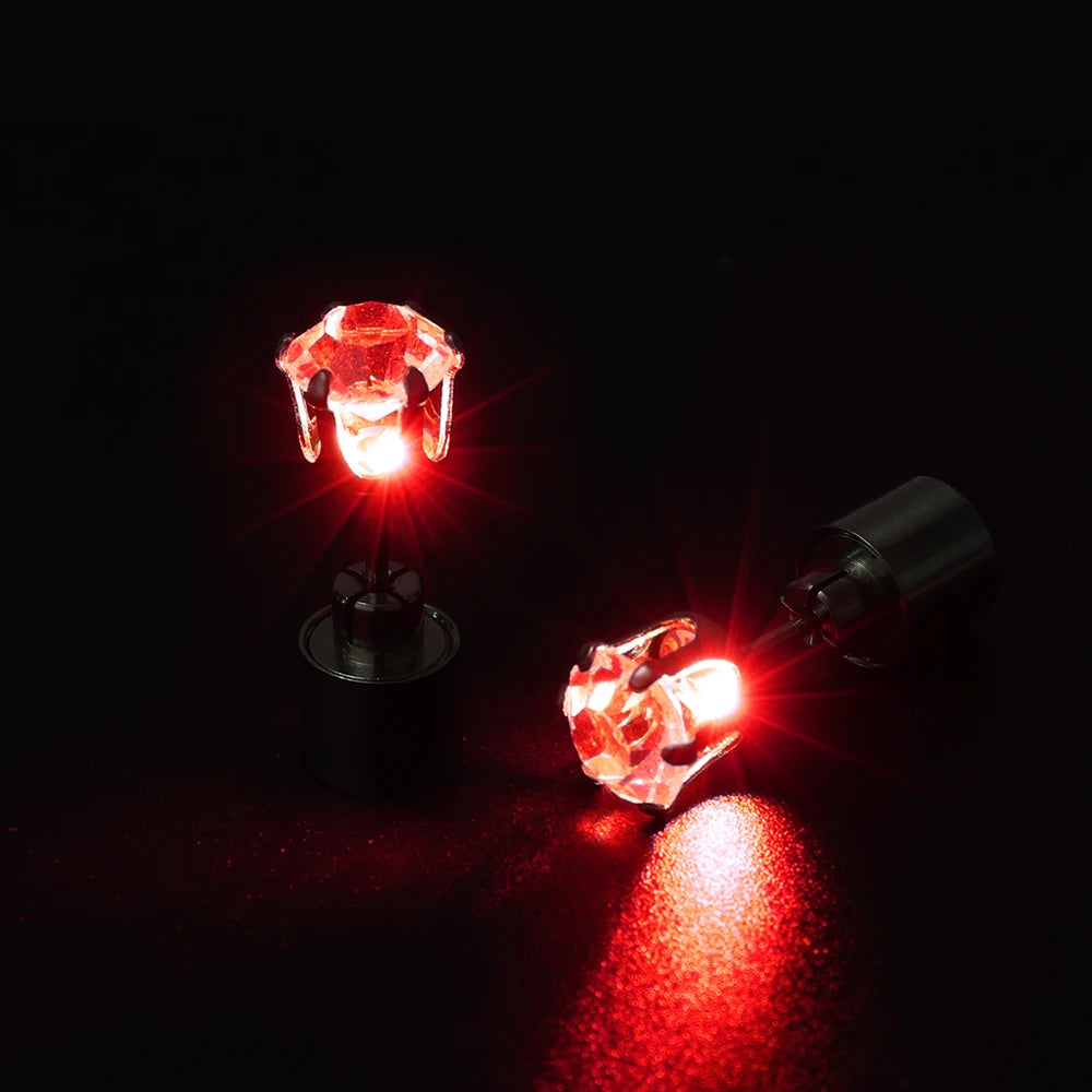 2 PCS Set 5 Colors LED Light Up Ear Stud Earrings Colorful Flashing Zircon Luminous Earring Stainless Steel Rave Festival Party Night Club Dancing Bling Ear Ring Studs Jewelry Accessories