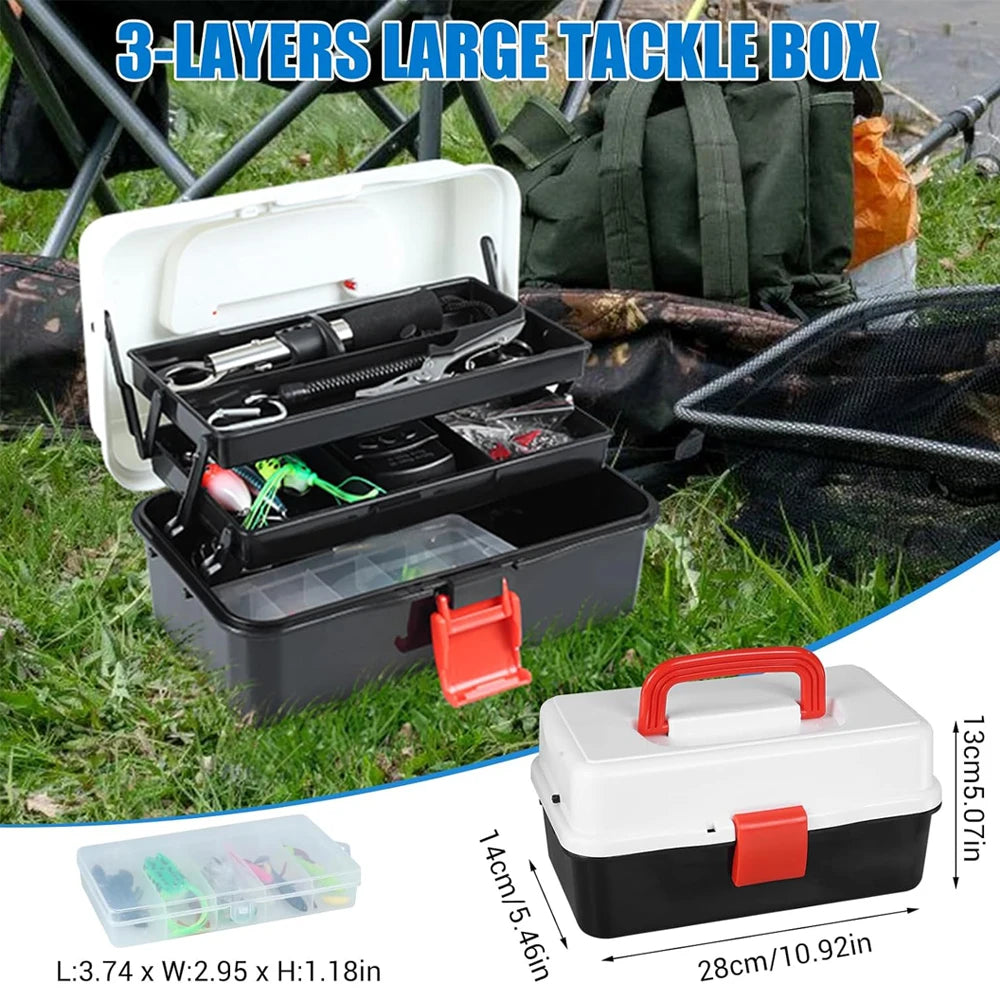 3 Layers 213 PCS Set Professional Fishing Tackle Box with Fishing Lures Kit Fishing Accessories Set Baits Hook Jig Gear Fishing Tool Case Gift