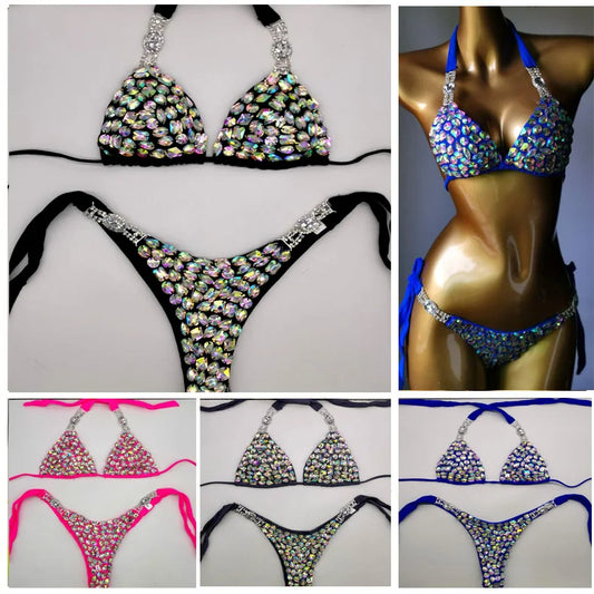 7 Color Bikini Set Women Diamante Carnival Bra Rhinestone Sexy Night Club Panties Rave Festival Bikini Set Burning Man Outfit