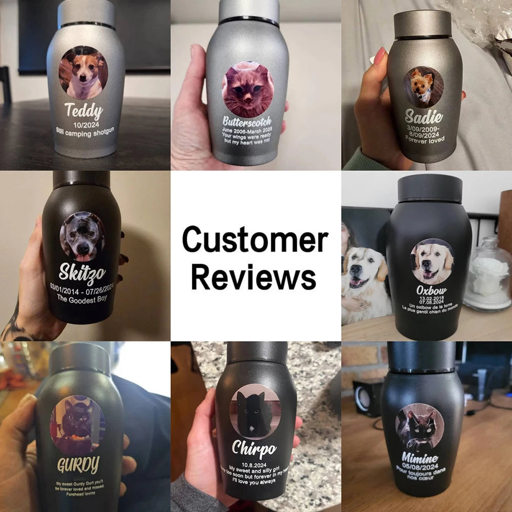 Dogs Cats Custom Pet Urns for Ashes Stainless Steel Cat Dog Urns Memorials Pet Photo Names Dates Urn for Dogs Ashes Pet Souvenir Jar Keepsake Gifts Pets Last Farewell Funeral Supplies