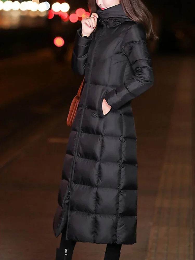 M-4XL Winter Black Jacket Women Black Long Puffer Elegant Coat 2023 Vintage Streetwear Thicken Warm Slim Lady Clothes Casual Parkas Coats