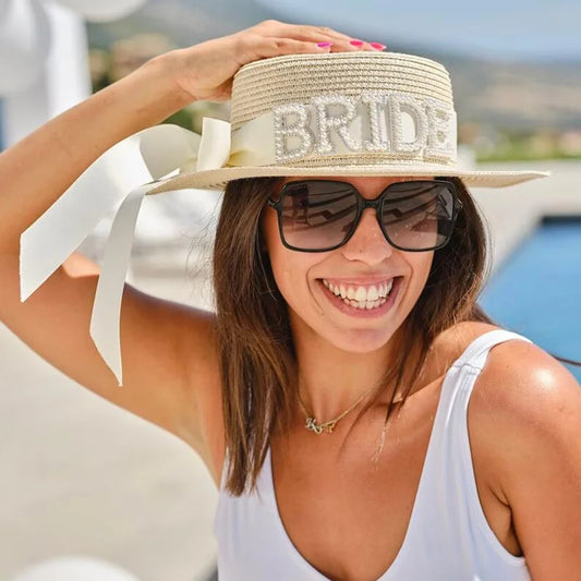 NEW Arrivals Pearl Bride Sun Hat Summer Beach Pool Wedding Engagement Bachelorette Hen Party Bridal Shower Honeymoon Travel Decoration Gift