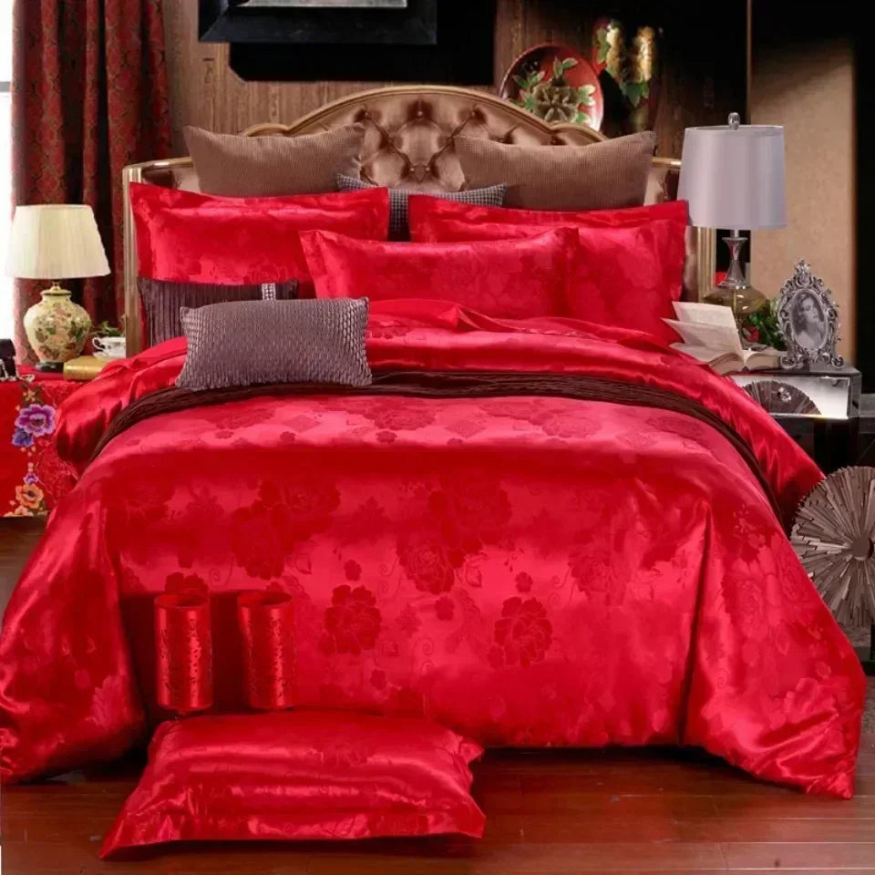 NEW Arrivals 3PCS Set 5 Colors High End Jacquard King Size Bedding Set Luxury European Wedding Bedding Sets Queen American Satin Double Duvet Cover Set 220x240