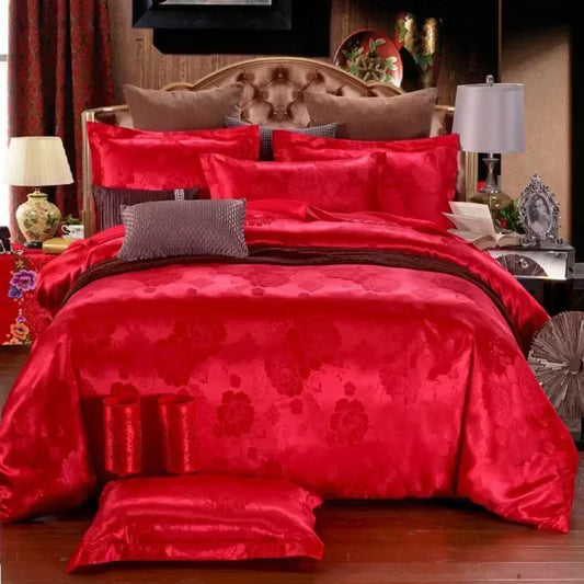 NEW Arrivals 3PCS Set 5 Colors High End Jacquard King Size Bedding Set Luxury European Wedding Bedding Sets Queen American Satin Double Duvet Cover Set 220x240