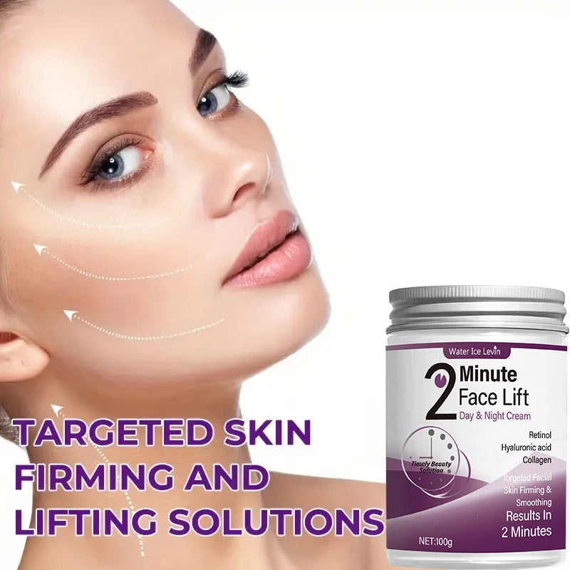 2 Minutes Facial Lifting Day and Night 100gr Cream Contains Retinol, Hyaluronic Acid and Collagen - Moisturizing Lotion Suitable for All Light Skin Tone, No Fragrance, Absorption of 2 Minutes