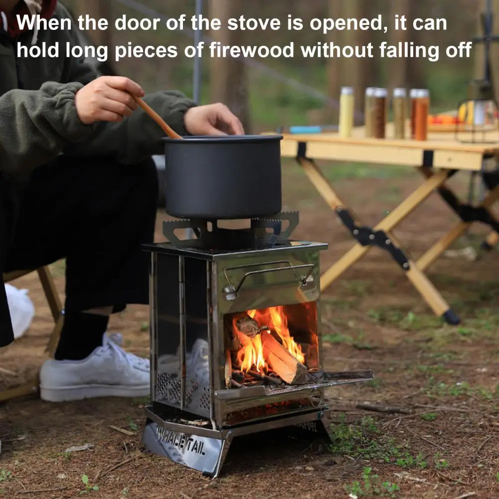 NEW Arrivals Wood Burning Folding Camp Stove Stainless Steel Grid Lightweight Collapsible Outdoor Cooking Stove for Outdoor  Camping BBQ