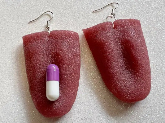 NEW Arrivals Realistic Tongue & Tongue with Pill Earrings: Halloween, Scary, Toys Turned Earrings, Gifts for Her/Him/Them