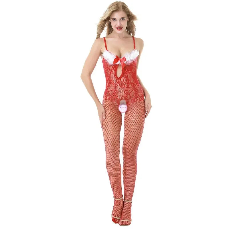 NEW Arrivals Sexy Christmas Costume Sexy Christmas Lingerie Onesie Open-Crotch Net Clothes No Need to Remove Role-playing Uniform Set
