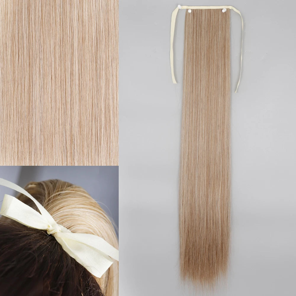 NEW  Synthetic Long Straight Wrap Around Clip In Ponytail Hair Extension Can Be Permed Heat Resistant Pony Tail Fake Hair
