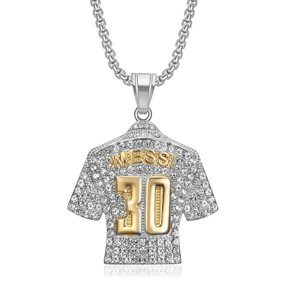 Fashion Football Jersey Messi Cristiano Ronaldo Neymar Mbappé Harland Rhinestone Necklaces + 60cm Gold Chain Men Stainless Steel Soccer Fans Hip Hop Jewelry Accessories