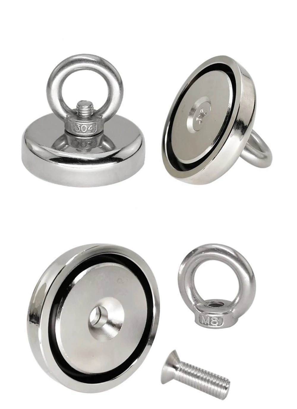 Super Strong Neodymium Fishing Magnets Heavy Duty Rare Earth Magnet with Countersunk Hole Eyebolt for Salvage Magnetic River Lakes Sea Boat Fishing Accessories.