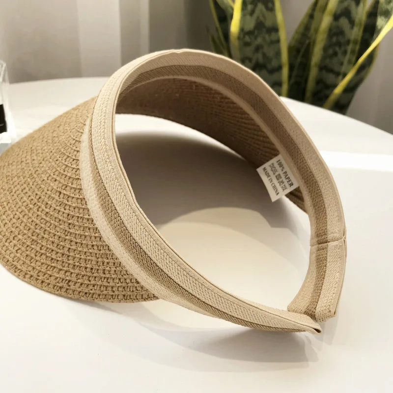 New Summer Empty Top Sun Hat Anti Uv Female Outdoor Visor Cap Casual Shade Hat Straw Wide Large Brim Beach Sunhat Lady