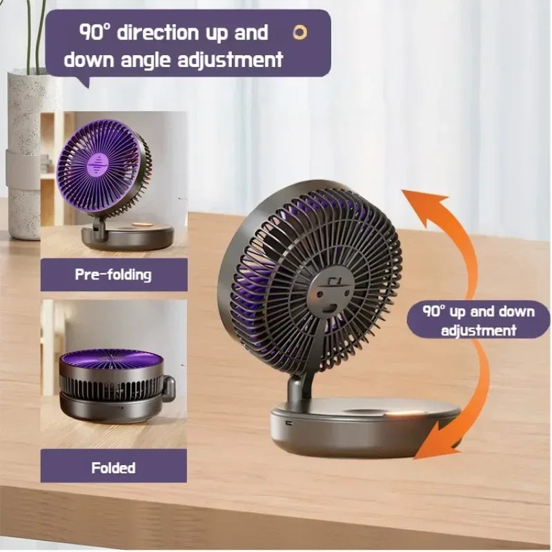 Home Office Rechargeable Table Fan Portable Air Conditioner Wall Mounted Fan 90° Folding Fan 4 Gears with Warm Night Light Home Cooling Accessories