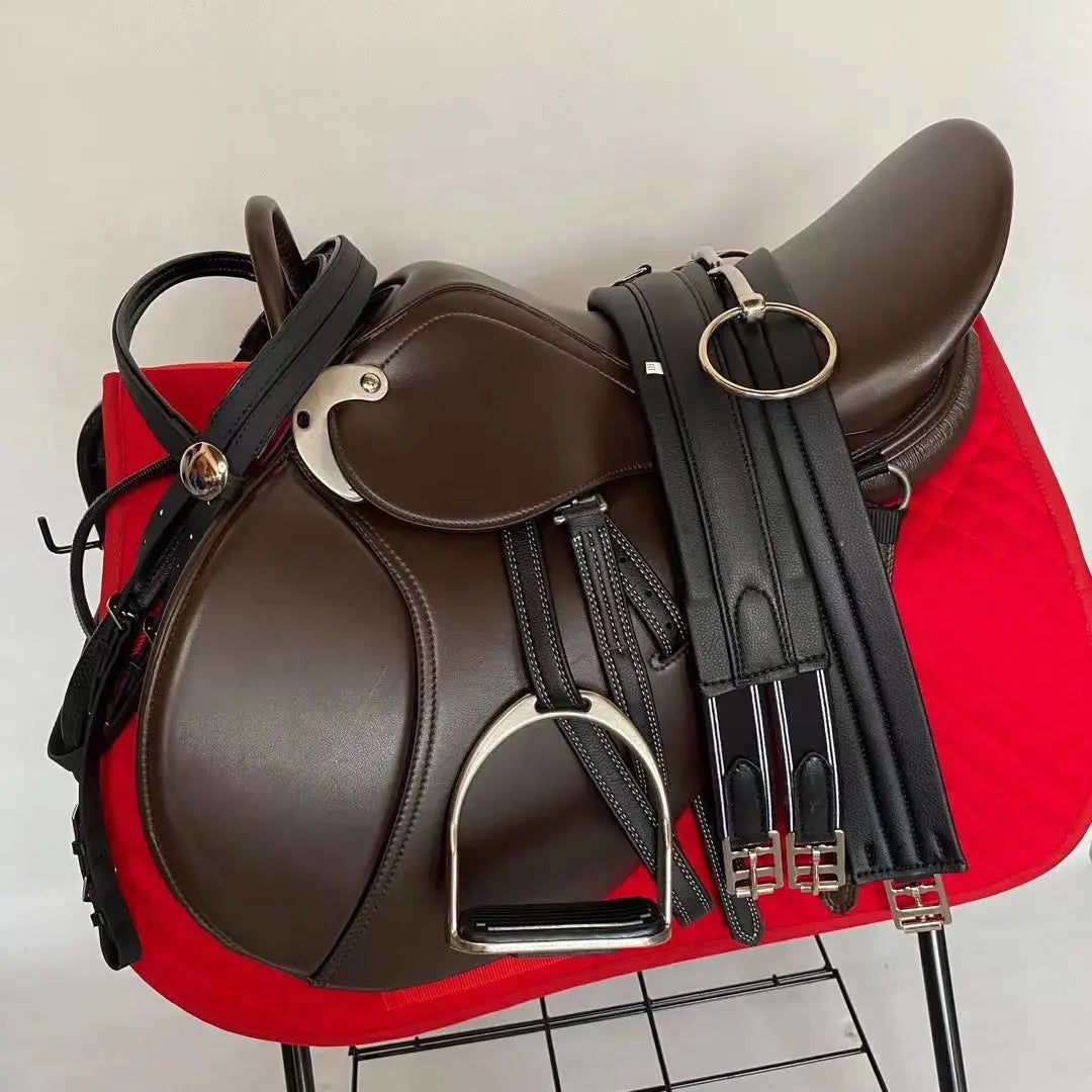 NEW Arrivals British Style Double Belly Endurance Leather Saddle, Big Horse Comprehensive Saddle Accesorios De Caballos Pets Animals Supplies